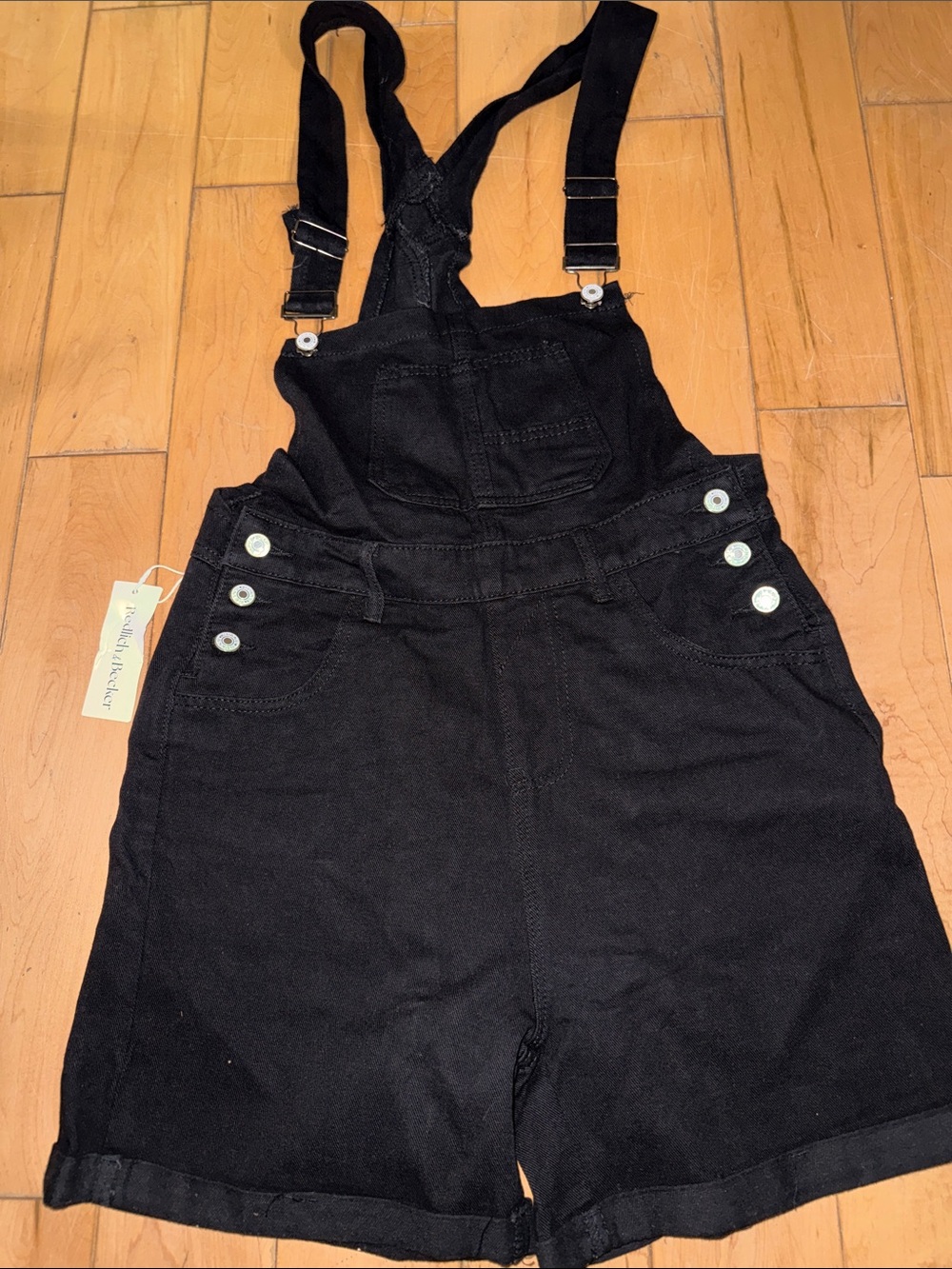 Kids' Black Short Denim Overalls with Adjustable Straps